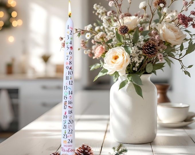 Featured listing image: Advent Calendar Taper Candle - Christmas Countdown Candlestick for Mantles or Decor