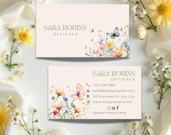 Custom Watercolor Business Cards Double-Sided 3.5x2, Personalized Floral Business Card Digital or Printed, Nature Inspired Cottagecore Cards