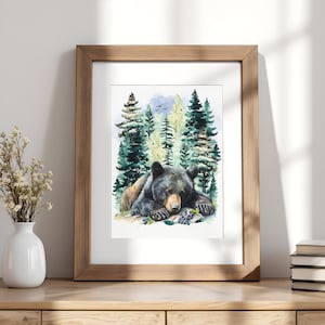 Black Bear Art Print, Black Bear Wall Print, Watercolor Bear Decor, Bear in the Woods Art, Bear in Nature Artwork, Watercolor Black Bear Art