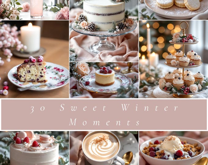 Winter Dessert Stock Photos: Cozy Blush Holiday Bakery Branding