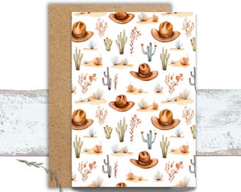 Boho Aesthetic Greeting Card for all Occasions, Wild West Watercolor Stationery, Cactus Writing Cards, Cowgirl Hat Card, Desert Vibes Card