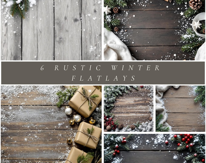Rustic Winter Mood Flatlay Set: Cozy Holiday Backgrounds for Mockups and Seasonal Branding