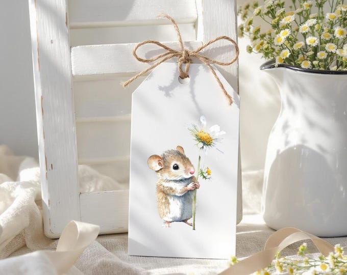 Featured listing image: Printable Mouse Gift Tags, Digital Spring Gift Tags with Cute Floral Mice, Farmhouse Animal Tags for Baby Showers, Easter, Birthdays + Her