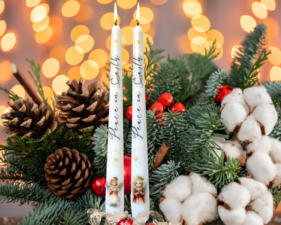 Angel Christmas Candle Angel Taper Candles Peace on Earth Etsy