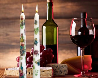 Rustic Wine Lover’s Candles Handcrafted Tapers with Grapes & Vineyard Details, Vineyard-Inspired Decorative Taper Candles Elegant Home Décor