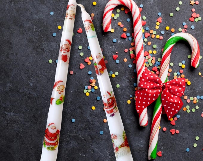 Vintage Santa Taper Candles - Retro Christmas Decor in Gift Box