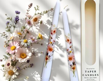 Wildflower Candle Gift Set: Botanical Taper Candles, Keepsake Box and Gift Tag