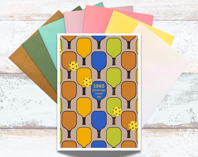 Pickleball Retro Greeting Card, 1965 Bainbridge Island Vintage Inspired Pickleball Card, Rustic Pickleball Card Him, Nostalgic Pickleball