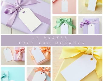 Pastel Gift Tags with White String Mockup, Shower Tag with Pastel Background, Spring and Easter Tag Mockup, Soft Pastel Gift with White Tag