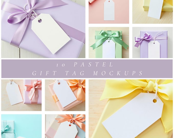 Pastel Gift Tags with White String Mockup, Shower Tag with Pastel Background, Spring and Easter Tag Mockup, Soft Pastel Gift with White Tag