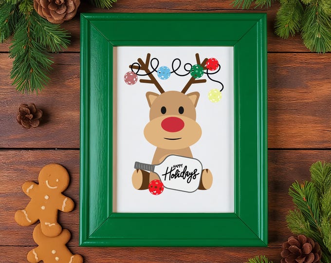 Rudolph Pickleball Happy Holidays Art Print – Christmas Wall Décor