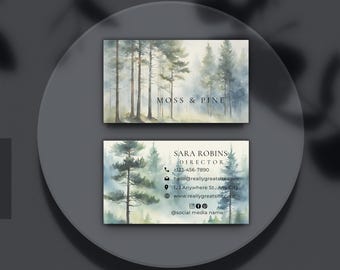 Misty Forest Business Cards 3.5x2 Double-Sided, Custom Nature-Inspired Branding, Watercolor Pine Tree Nature Business Cards, Lover of Forest