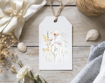 Wildflower Printable Gift Tags, Soft Boho Floral Tag Set for Summer Gifting, Bridesmaid Boxes, Garden Parties, Boutique Wrapping, Gift Bags