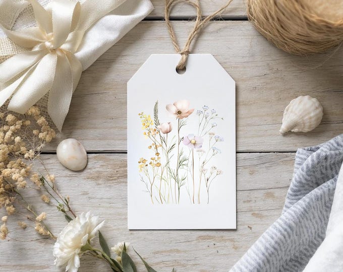 Wildflower Printable Gift Tags, Soft Boho Floral Tag Set for Summer Gifting, Bridesmaid Boxes, Garden Parties, Boutique Wrapping, Gift Bags