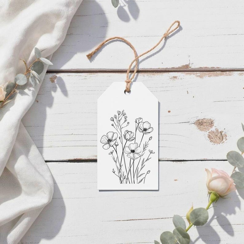 Botanical Gift Tags: Wildflower Line Art, Rustic Kraft String (Set of 8) bild 7