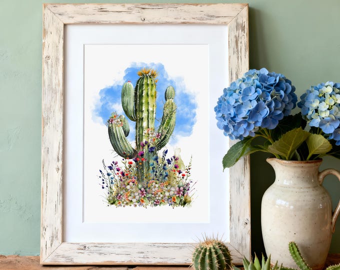 Saguaro Cactus Watercolor Art Print: Southwest Desert Decor