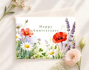 Wildflower Anniversary Card – Soft Meadow Floral Design for Couples