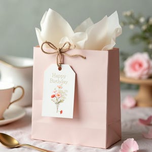 Gepresste Blumen Geschenkanhänger Set von 9, alles Gute zum Geburtstag, Danke & leere Tags, botanische druckbare Tags für Geschenke, Blumengarten Tags