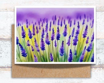 Lavender Greeting Card, Field of Lavender Flowers Writing Cards, Watercolor Lavender Flowers Stationery, Purple Lavender Note Cards, For Her