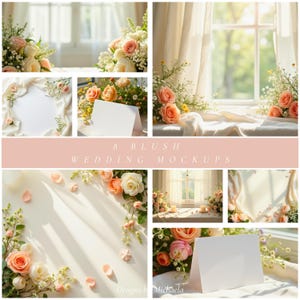 Set di mockup per matrimonio Blush, romantici flat lay per inviti, menu, biglietti di ringraziamento, Canva, cancelleria, ricevimenti, spose, venditori Etsy