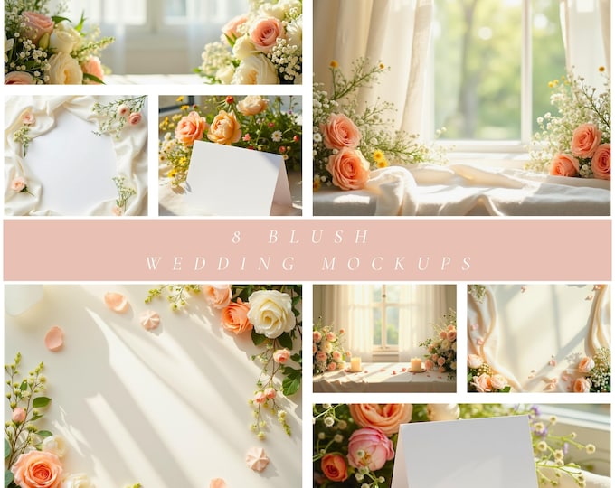 Blush Wedding Mockup Bundle, Romantic Flat Lays for Invitations, Menus, Thank You Cards, Canva, Stationery, Reception, Bridal, Etsy Sellers