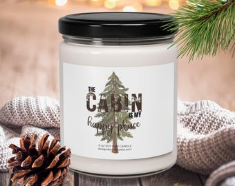 The Cabin is My Happy Place Scented Candle, Cabin Lover Soy Scented Candle, Rustic Cabin Home Decor, Housewarming Wooded Cabin Candle Gift
