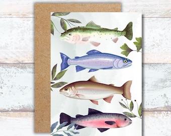 Rainbow Trout Watercolor Greeting Card, Colorful Fish Writing Cards, Lake Life Stationery, Pretty Trout Thank You Card, Lover of Trout Card