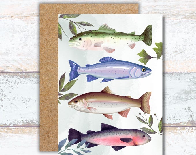 Rainbow Trout Watercolor Greeting Card, Colorful Fish Writing Cards, Lake Life Stationery, Pretty Trout Thank You Card, Lover of Trout Card