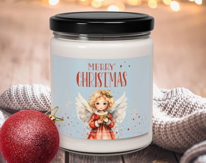 Watercolor Angel Christmas Scented Candle, Holiday Decor