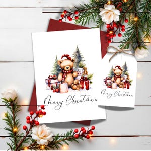 Vintage Christmas Teddy Bear Card: Cozy Holiday Greeting with Optional Gift Tag