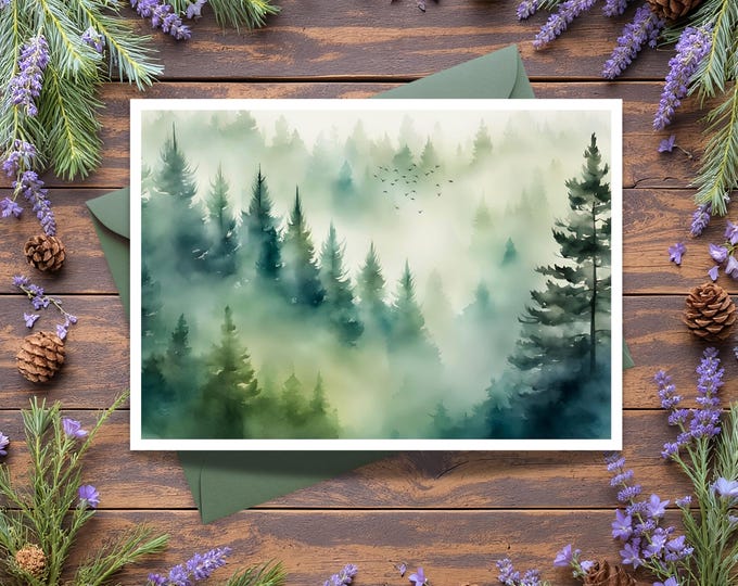 Watercolor Misty Forest Greeting Card: All Occasions Nature Stationery
