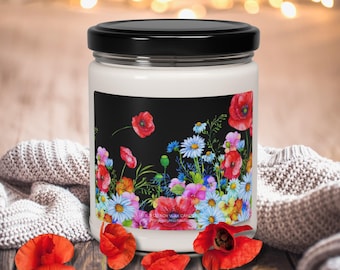 Wildflower Scented Soy Candle, Pretty Floral Candle Gift, Lover of Flowers Home Decor, Birthday Botanical Fragrant Candle, Anniversary Gift