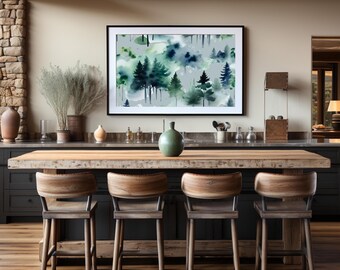 Misty Forest Watercolor Wall Art Print, Pine Trees in Nature Wall Dcor, Naturescape Office Wall Art, Lover of Woods Misty Art for Cabin