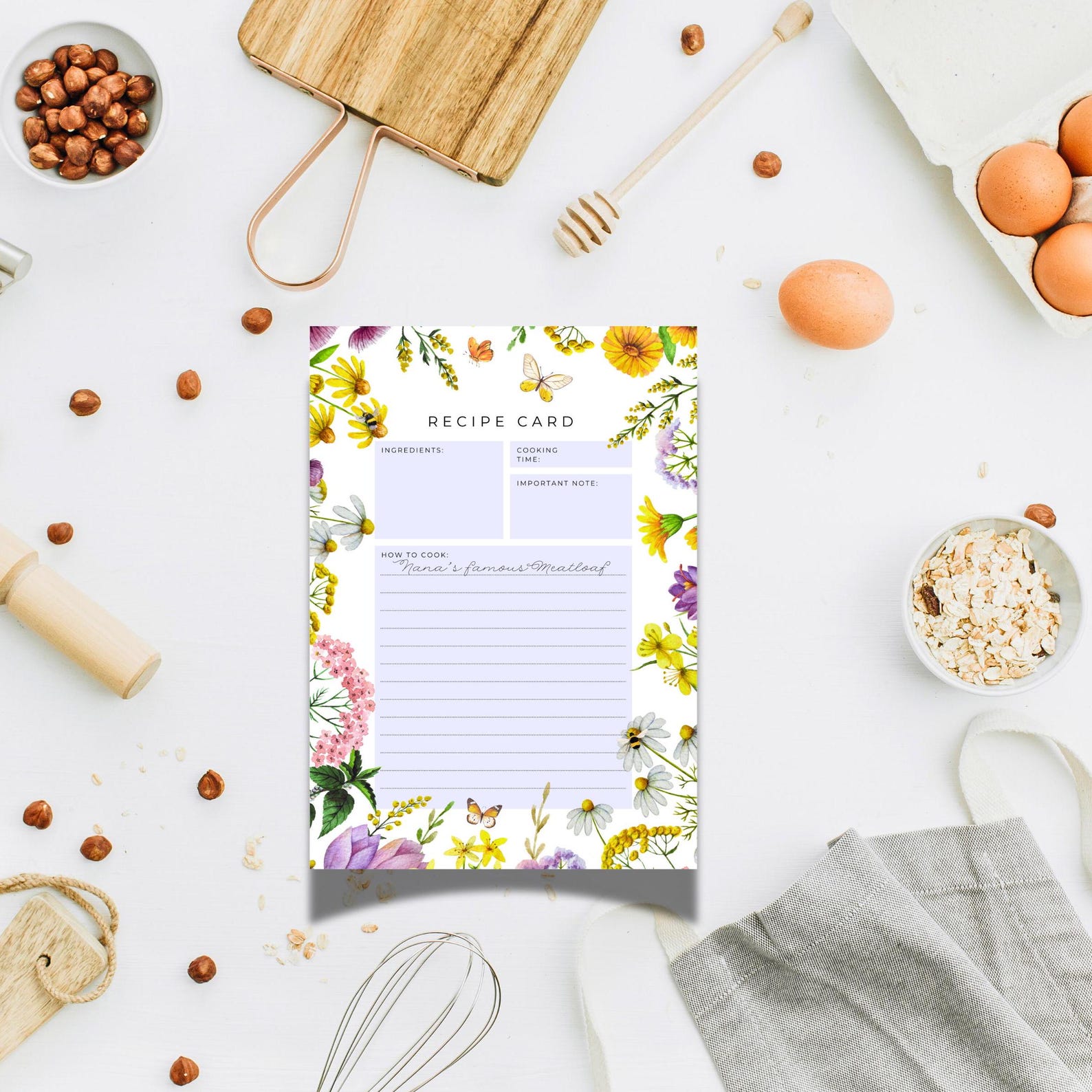 yellow-wildflower-recipe-cards-pack-of-8-yellow-floral-watercolor