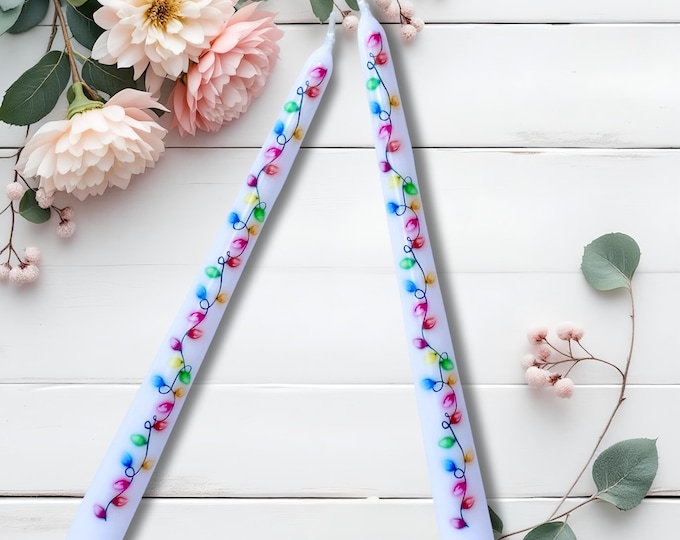 Christmas Lights Taper Candles: Festive Holiday Mantel Decor - Set of 2