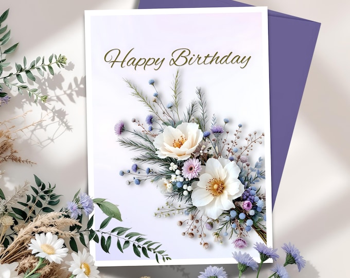 Birthday Botanical Greeting Card: Elegant Rustic Floral Birthday For All Seasons