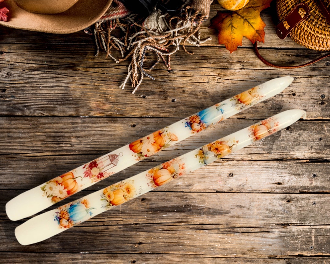Fall Taper Candle, Harvest Candle, Autumn Candlesticks, Pumpkin Candle