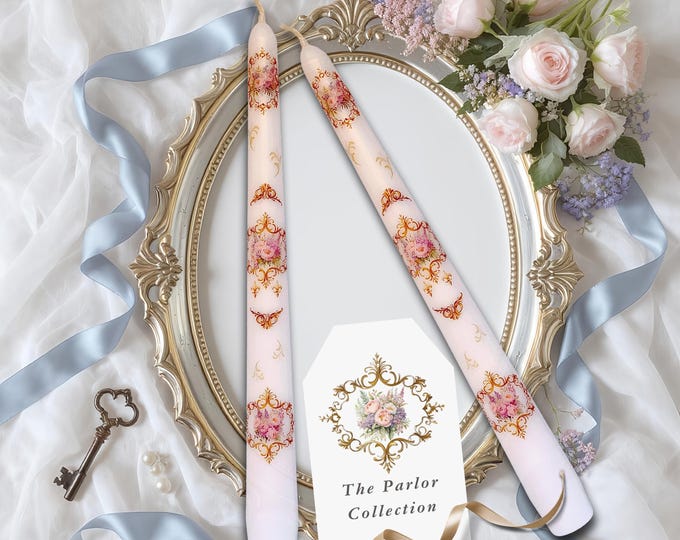 Victorian Floral Taper Candles - Rococo Style Home Decor with Gift Box