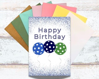 Pickleball Happy Birthday Confetti and Balloons, Blue Pickleball Balloons Birthday For Her, Watercolor Confetti Pickleball Birthday for Him