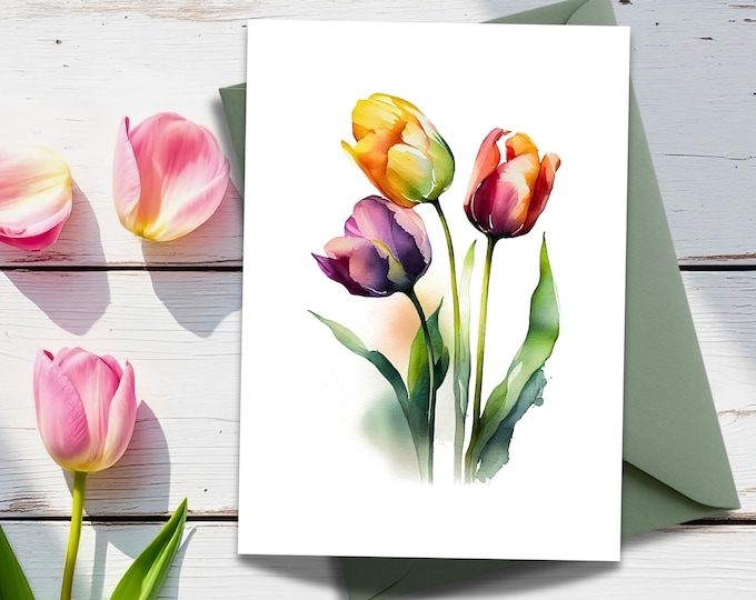 Watercolor Tulip Greeting Card: Floral Stationery
