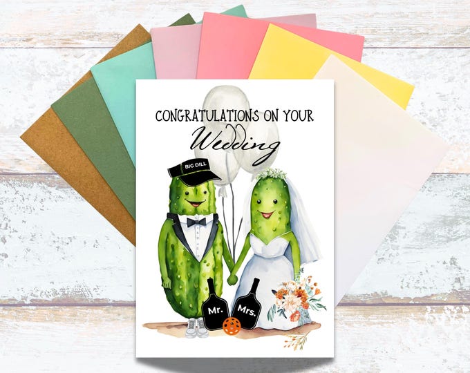 Pickleball Congratulations on Your Wedding Watercolor Greeting Card, Humerous Pickleball Wedding Card, Pickleball Mr and Mrs Wedding Wishes