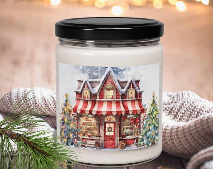 Christmas Storefront Soy Candle, Holiday Scented, Housewarming Gift