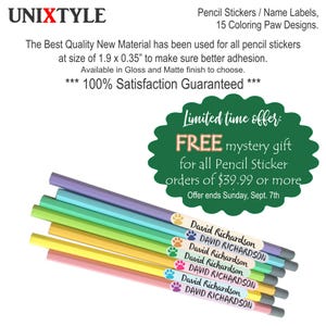 Unique 15 Color Paw Designs Back-to-School Pencil Label, Personalized Name Sticker, Full Color Waterproof Label, Tear-Resistant, Scuff-Proof
