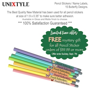 Unique 15 Butterfly Designs Back-to-School Pencil Label, Personalized Name Sticker, Full Color Waterproof Label, Tear-Resistant, Scuff-Proof