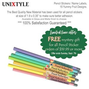 Unique 15 Yummy Fruit Designs Back-to-School Pencil Label, Personalized Name Label, Full Color Waterproof Label, Tear-Resistant, Scuff-Proof