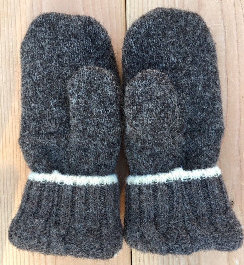 Wool Sweater Mittens, Recycled Sweater Mittens, Women's Mittens, Gray, Snowflake, 100% Premium Wool image 2