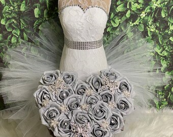 Heart shaped wedding bouquet -Silver Real Touch Artificial Roses