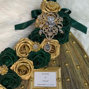 Personalized Wedding Broom (Large)-Hunter green/Gold for Jump The Broom Ceremonies