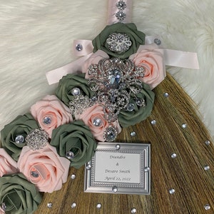 Personalized Wedding Broom (Large) - Sage green/Blush pink for Jump The Broom Ceremonies