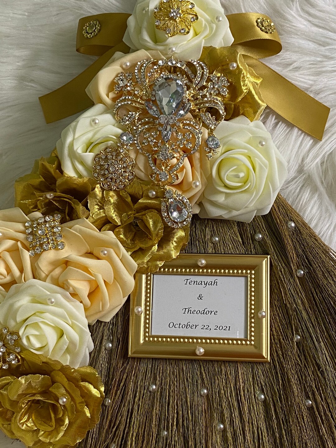 Personalized Wedding Broom large Gold/champagne/ivory Etsy